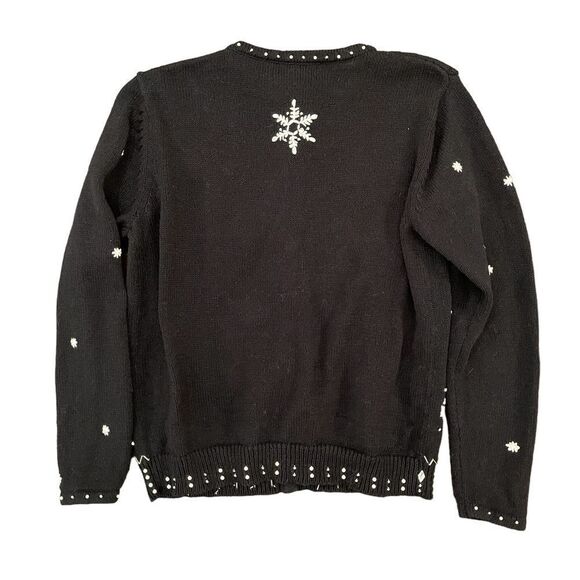 Christmas Cardigan Button Up Sweater Pearls Beads Embroidery Snowflakes Womens S - Picture 2 of 8